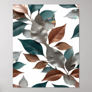 Playful Silver 3D LEAVES PATTERN Text Design Poster