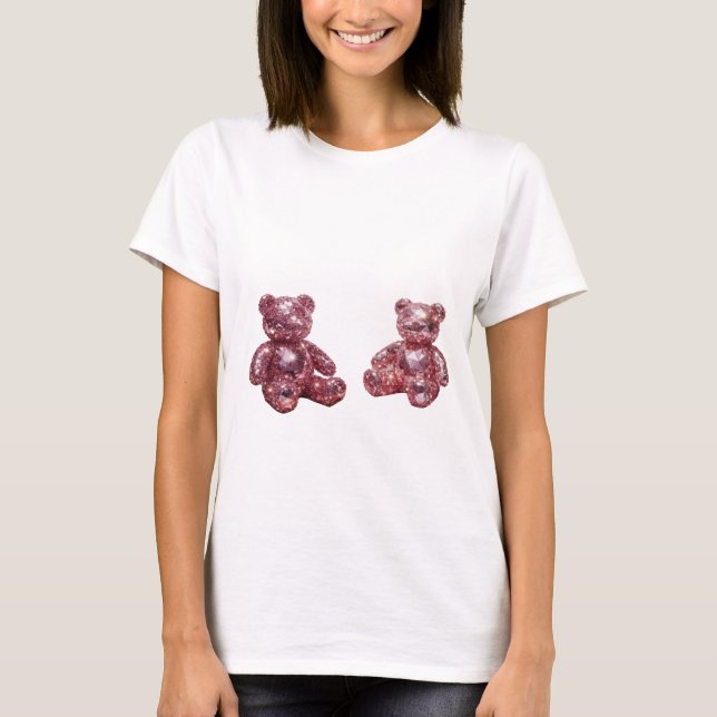 Playful Silver DIAMOND TEDDY BEARS Quote Design T-Shirt (Front)