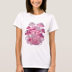 Playful Silver FANTASY MUSHROOMS Artistic Motif T-Shirt