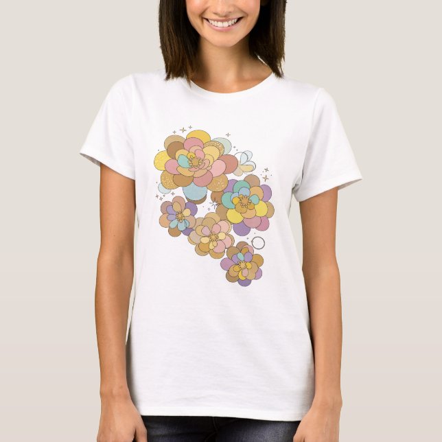 Playful Silver FLORAL FANTASY Bold Design T-Shirt (Front)