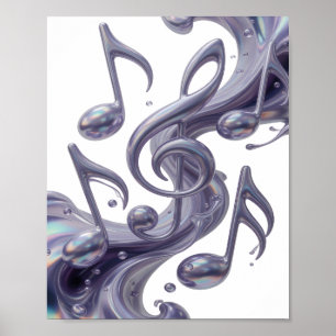 Playful Silver MUSIC IN MOTION Artistic Motif Poster