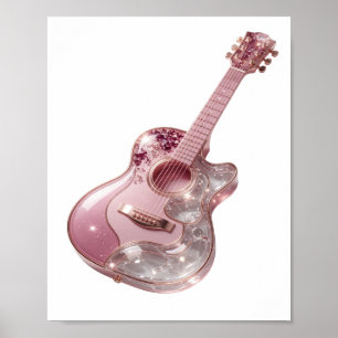 Playful Silver PINK GLITTER GUITAR Print