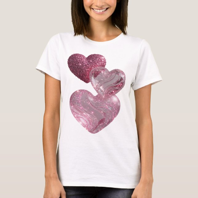 Playful Silver PINK HEARTS Slogan Tee (Front)