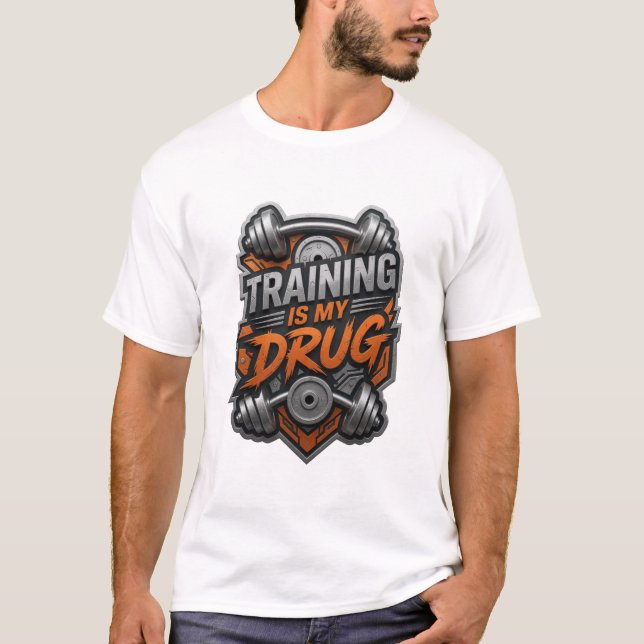 Playful Silver TRAINING IS MY DRUG Slogan Tee (Front)