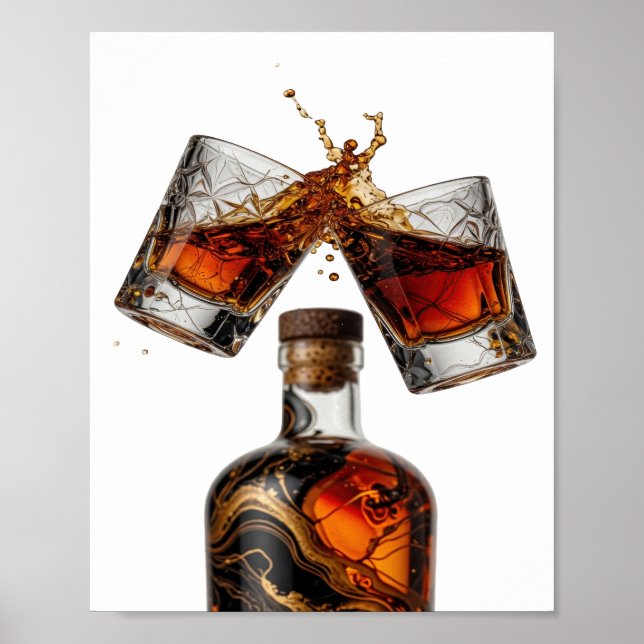 Playful Silver WHISKY BOTTLE AND GLASSES SPLASH Poster (Front)