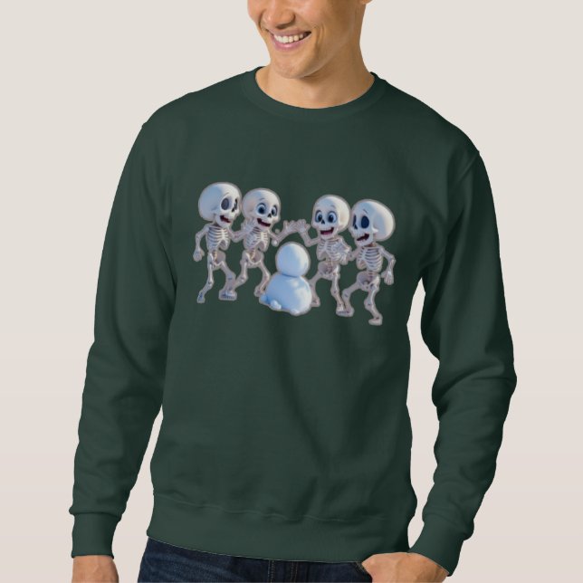 Playful Skeletons Building a Snowman – 3D Cartoon, Sweatshirt (Front)