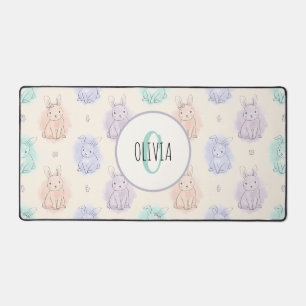 Playful Sketch Bunnies Monogram Desk Mat