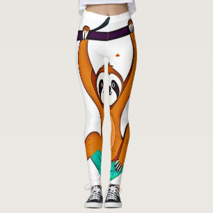 Playful Sloth Hanging from a Tree Leggings