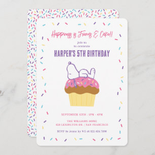 Playful Snoopy on Cupcake & Confetti Birthday Invitation