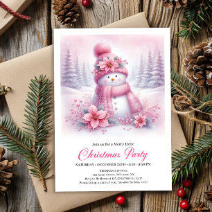 Playful Snowy Forest Pink Snowman Kids Invitation