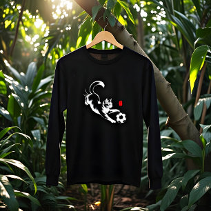 Playful Soccer Cat Ink Brush Art - Asian Style Tri-Blend Shirt