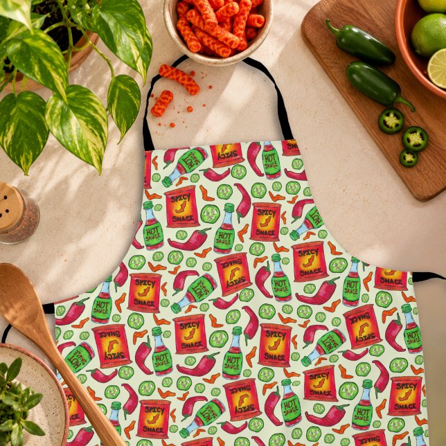 Playful Spicy Food Pattern Apron (Creator Uploaded)
