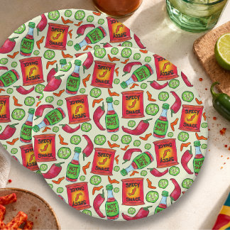 Playful Spicy Food Pattern Paper Plate