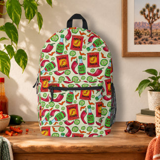 Playful Spicy Food Pattern Printed Backpack