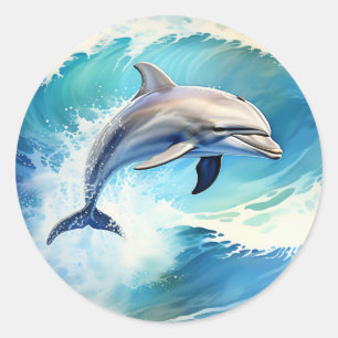 Playful Splash Dolphin Classic Round Sticker
