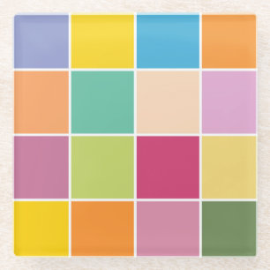 Playful Springtime Checkers Glass Coaster