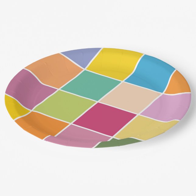 Playful Springtime Checkers  Paper Plate (Angled)
