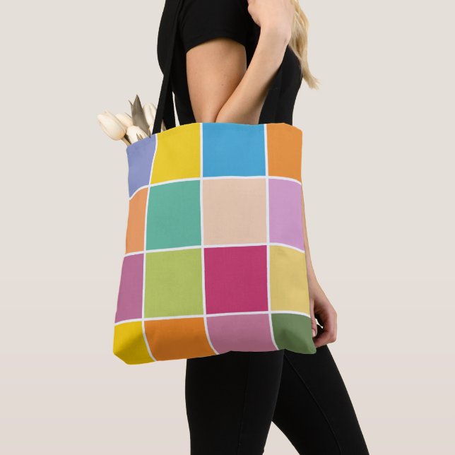 Playful Springtime Checkers Tote Bag (Close Up)