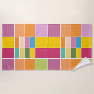 Playful Springtime Geometric Blocks  Beach Towel