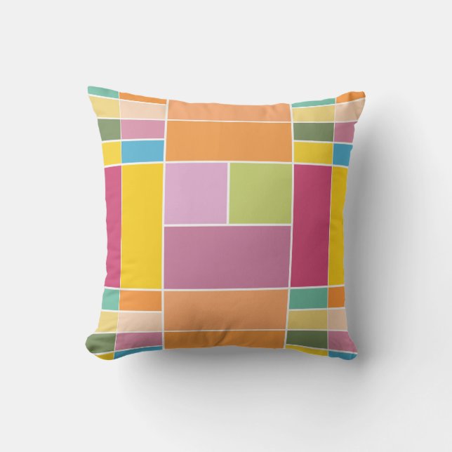 Playful Springtime Geometric Blocks Cushion (Front)