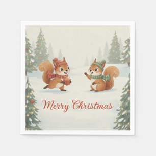 Playful Squirrels in Christmas Winter Forest Napkin