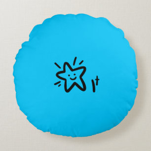 Playful Star Face   Blue Baby Boy Nursery Round Cushion