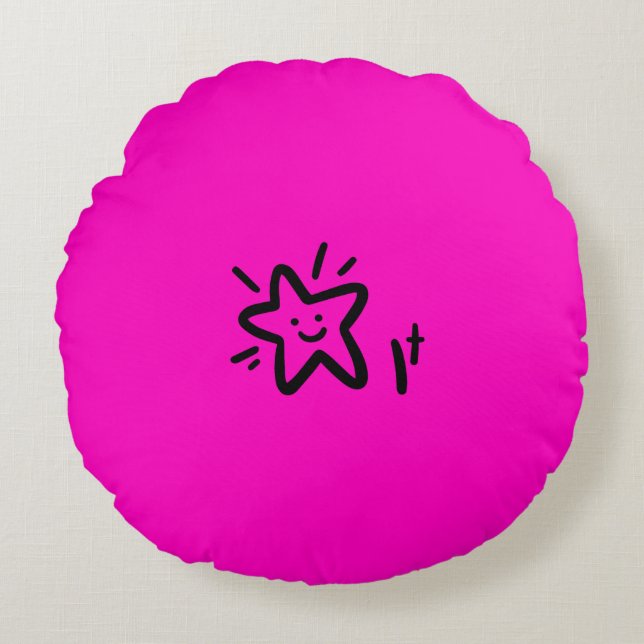Playful Star Face | Pink Baby Girl Nursery Round Cushion (Front)