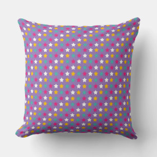 Playful Star Pattern on Purple Background Cushion