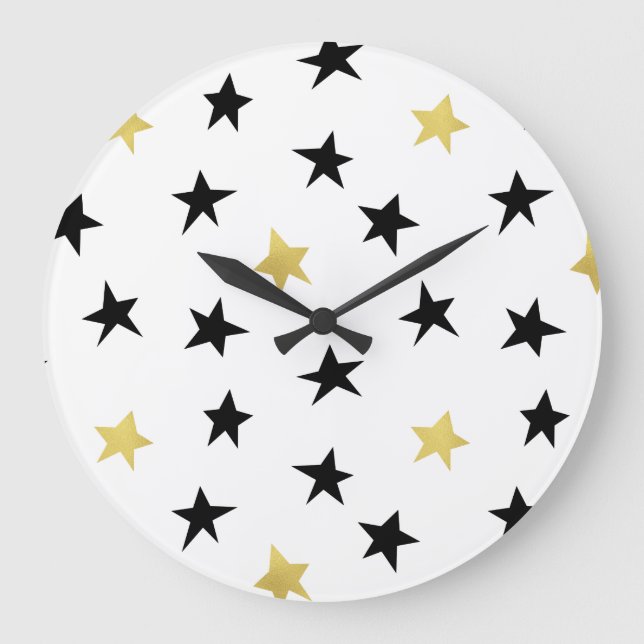 Playful Stars - Black & Gold Clock (Front)