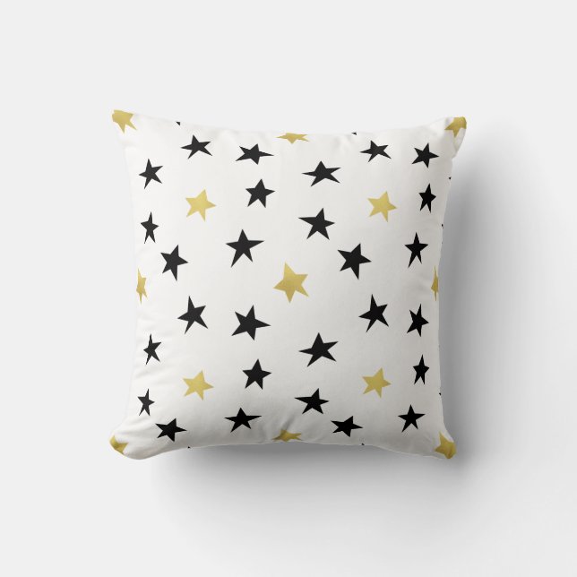 Playful Stars - Black & Gold Pillow (Front)