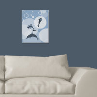 Playful Steel-Blue Wave Jumping Dolphins Poster