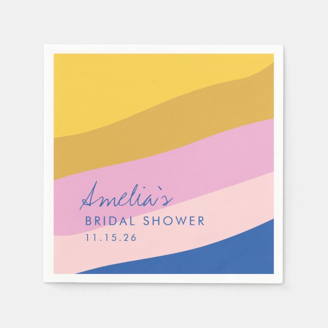 Playful Stripes Blue Yellow Custom Bridal Shower  Napkin (Front)