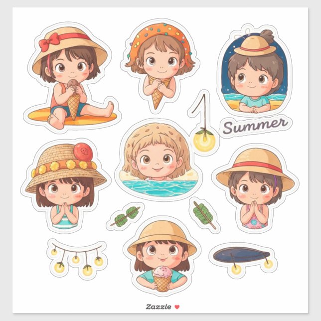 Playful Summer Sticker Set of Beach Kids (Sheet)