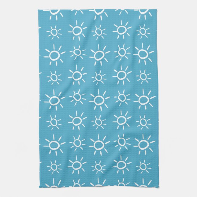 Playful Sun Doodle Summer Pattern Tea Towel (Vertical)