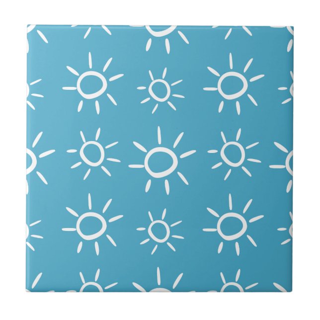Playful Sun Doodle Summer Pattern Tile (Front)