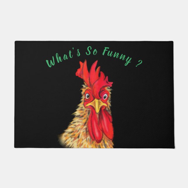 Playful Surprised Curious Rooster Doormat (Front)
