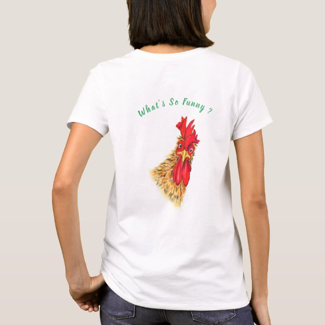 Playful Surprised Rooster Funny T-Shirt (Back)