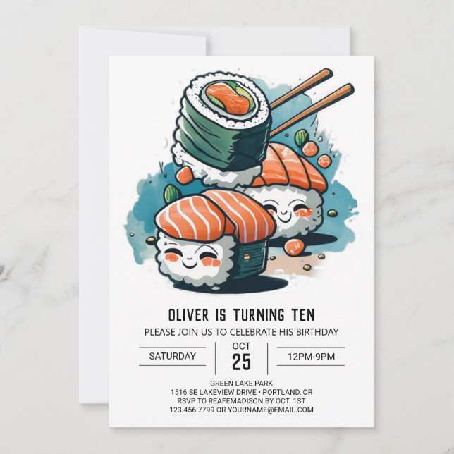 Playful Sushi Dreams Birthday Invitation (Front)