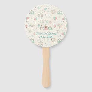 Playful Sweet and Three Kids Birthday Hand Fan