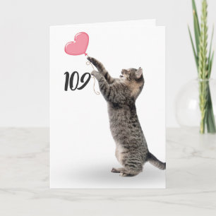 playful tabby cat for 109th birthday card
