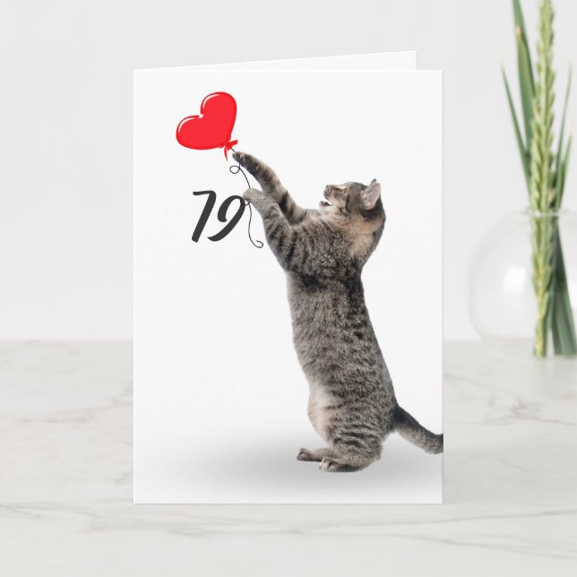 playful tabby cat for 79th birthday card (Front)