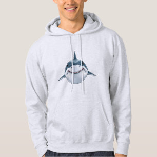 Playful Teal Cartoon Shark Illustration Hoodie