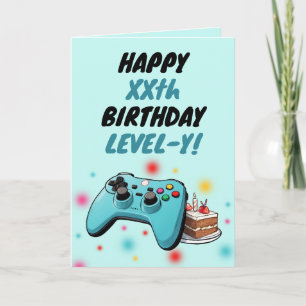 Playful Teal Controller Gamer Birthday Card