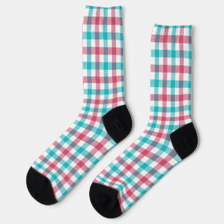 Playful Teal Pink Retro Kitchen Gingham Socks