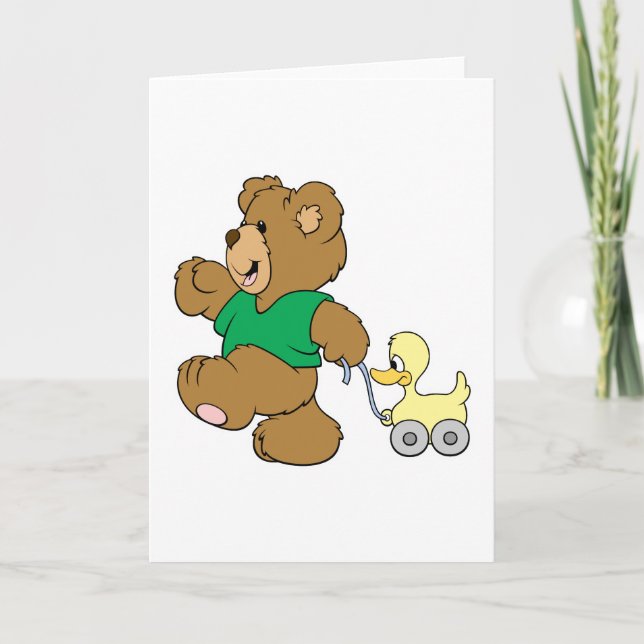 playful teddy bear with toy ducky card (Front)