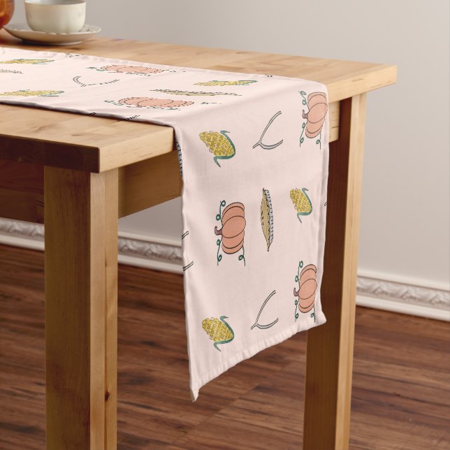 Playful Thanksgiving Doodles Short Table Runner (In Situ)