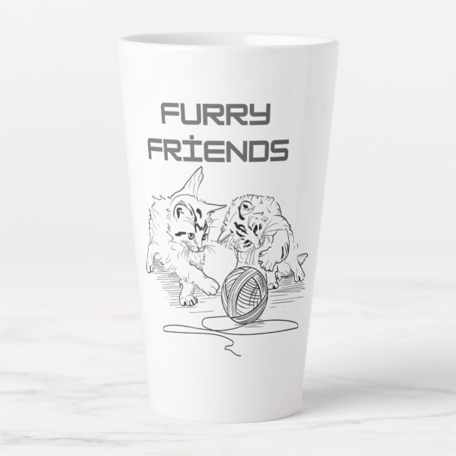 Playful Thread Tango — Two Kittens at Play T-Shirt Latte Mug (Front)