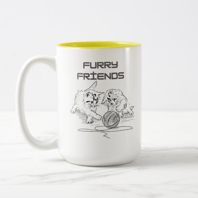 Playful Thread Tango — Two Kittens at Play T-Shirt Two-Tone Coffee Mug (Left)