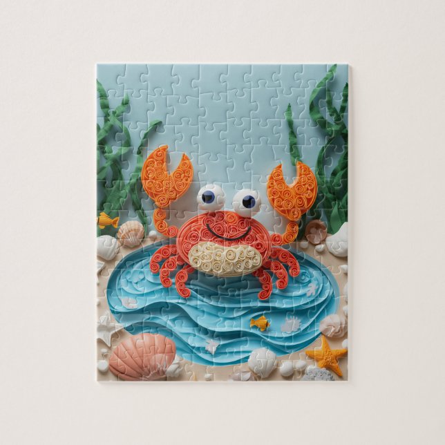 Playful Tide Pool Crab Paper Art Jigsaw Puzzle (Vertical)