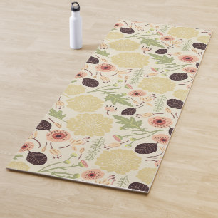 Playful Tossed Peach Cream Green Pattern Flowers Yoga Mat